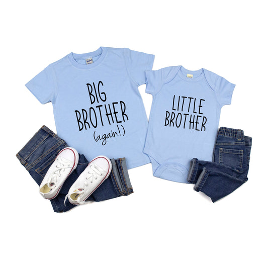 Big Brother Again T-Shirt & Little Brother Matching Shirts – New Baby Announcement Outfit – Sibling Shirts for Brothers