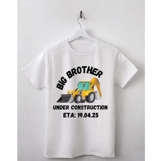 Big Brother Under Construction T-Shirt – Cute Pregnancy Announcement with Excavator – Toddler & Kids Construction Theme Tee