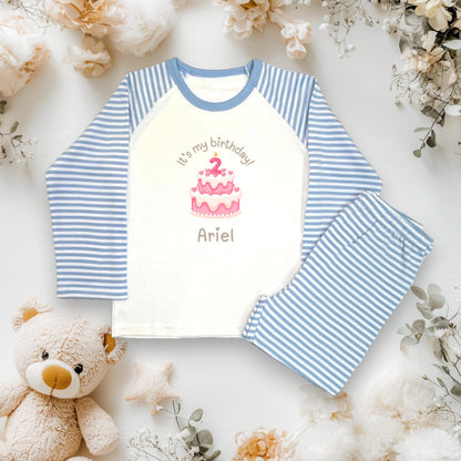 Personalized Kids Birthday Pyjamas - Custom Name PJs with Birthday Cake Print - Toddler & Baby Sleepwear - Birthday Gift for Boys and Girls