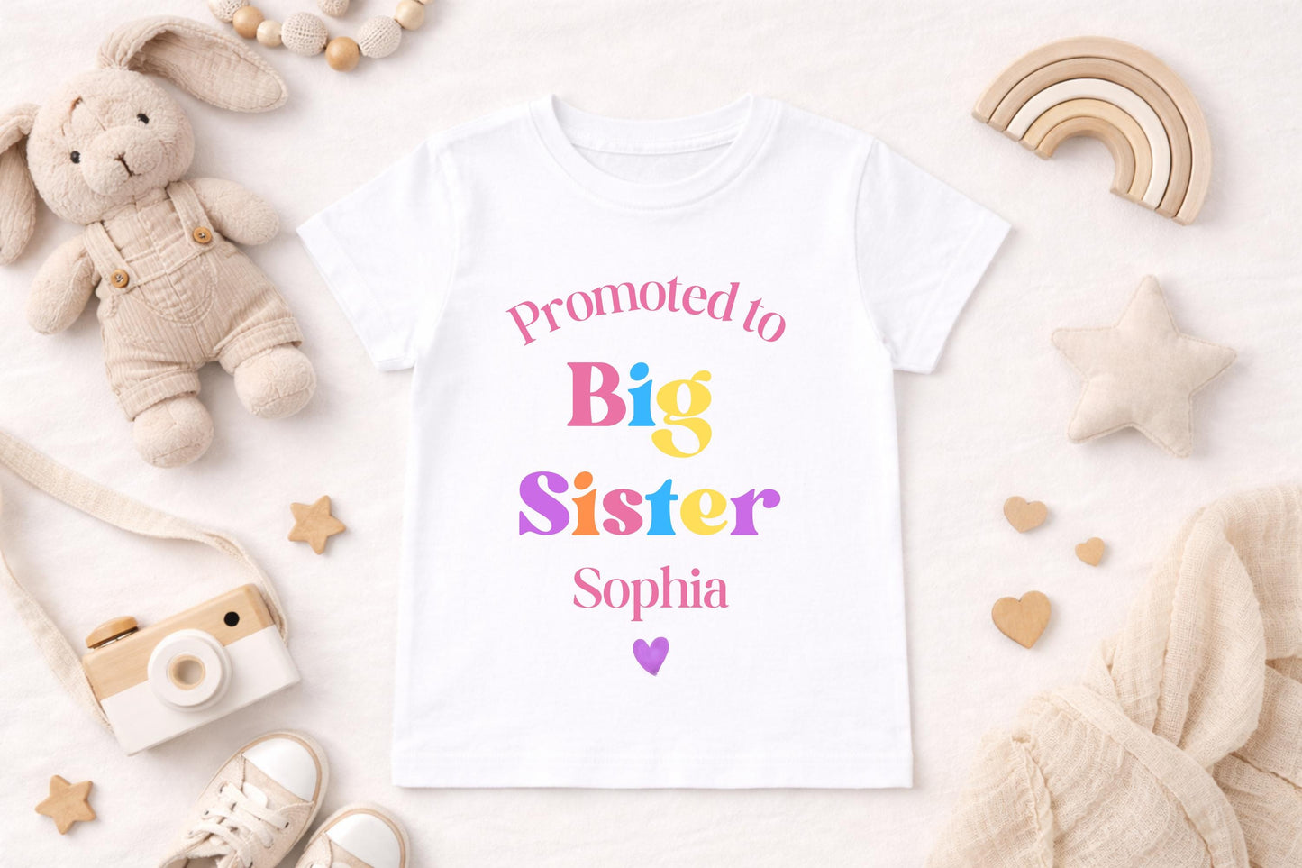 Big Sister T-Shirt | Boho Rainbow New Baby Announcement